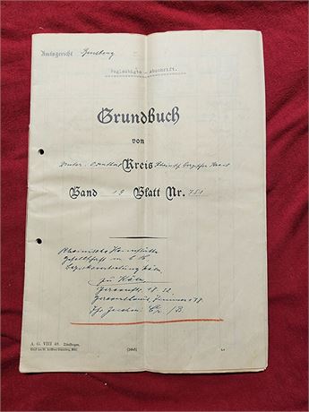 Early Prussian Third Reich German Notarized document Grundbuch 1934