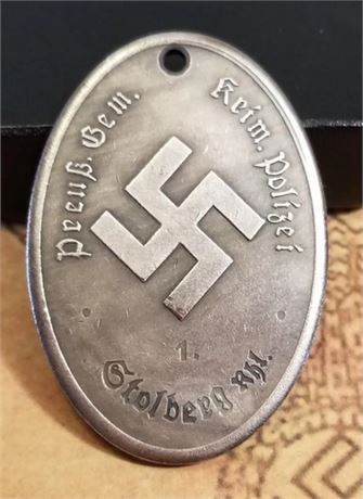 WW2 WWII Nazi German Prussian Gestapo disc in silver Stolberg