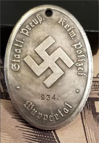 WW2 WWII Nazi German Prussian Gestapo disc in silver Wuppertal