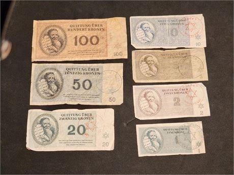 Jewish concentration camp currency lot Terezin Theresienstadt Ghetto notes money