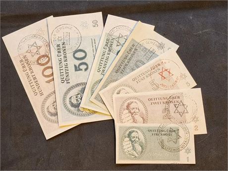 Jewish concentration camp currency lot Terezin Theresienstadt Ghetto notes money