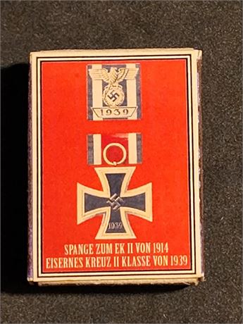 WW2 WWII Nazi German EK2 Iron Cross medal w spange 1939 award matchbox matches