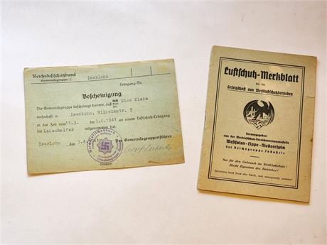 Germany - Third Reich RLB ReichsLuftschutzbund org book + card w stamps WW2 WWII