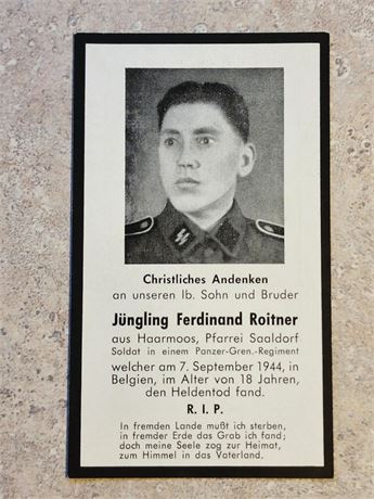 WW2 WWII Nazi German SS Panzer Grenadier soldiers photo death card