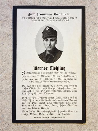WW2 WWII Nazi German SS Sturmmann Gebirgsjager soldiers photo death card