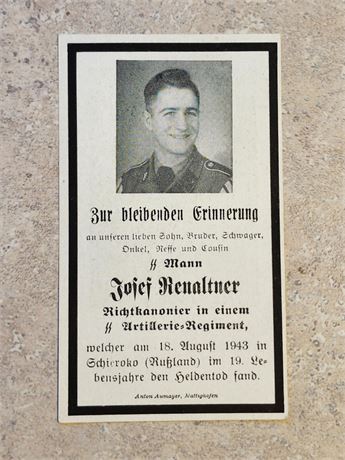 WW2 WWII Nazi German SS Mann Artillerie Regiment soldiers photo death card