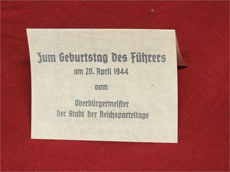 WW2 WWII Nazi German Third Reich invitation to Adolf Hitlers birthday party 1943