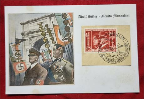 Nazi Germany Third Reich Adolf Hitler Mussolini stamp souvenir card spec cancel